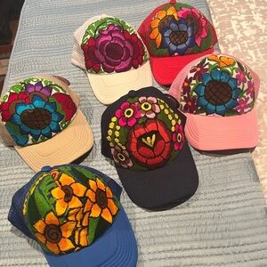 Red and Pink Embroidered Floral Hats